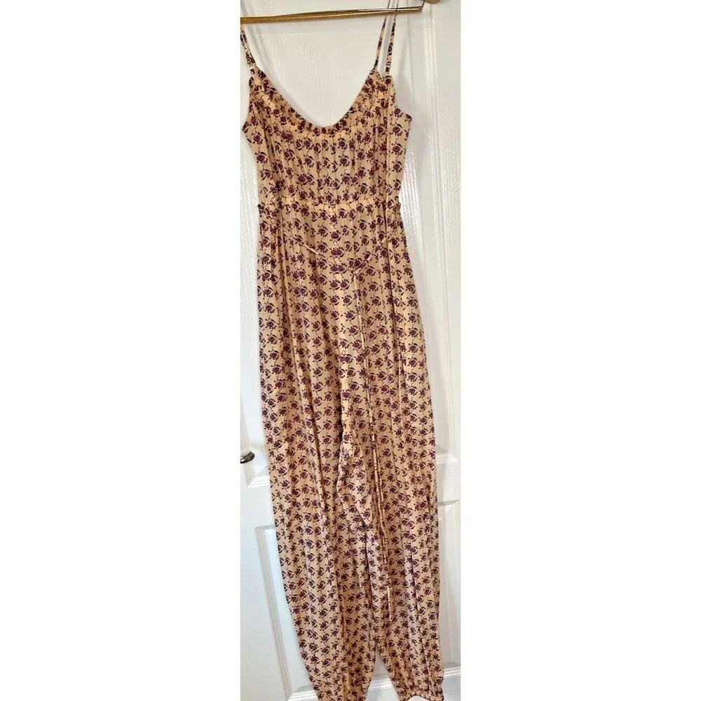 Tory Burch NEW spaghetti strap summer jumpsuit boho cottagecore tie belt Large